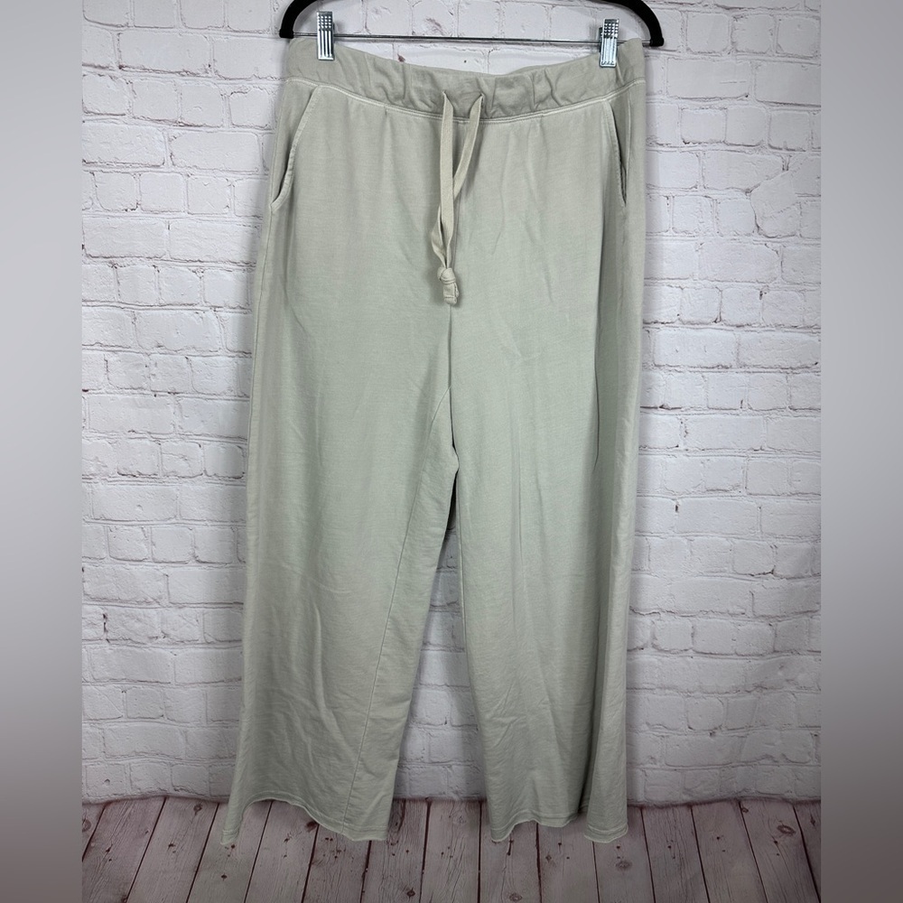 Thread & Supply Wide Leg Crop Pull on pants lagenlook gray comfort cozy sz L GUC